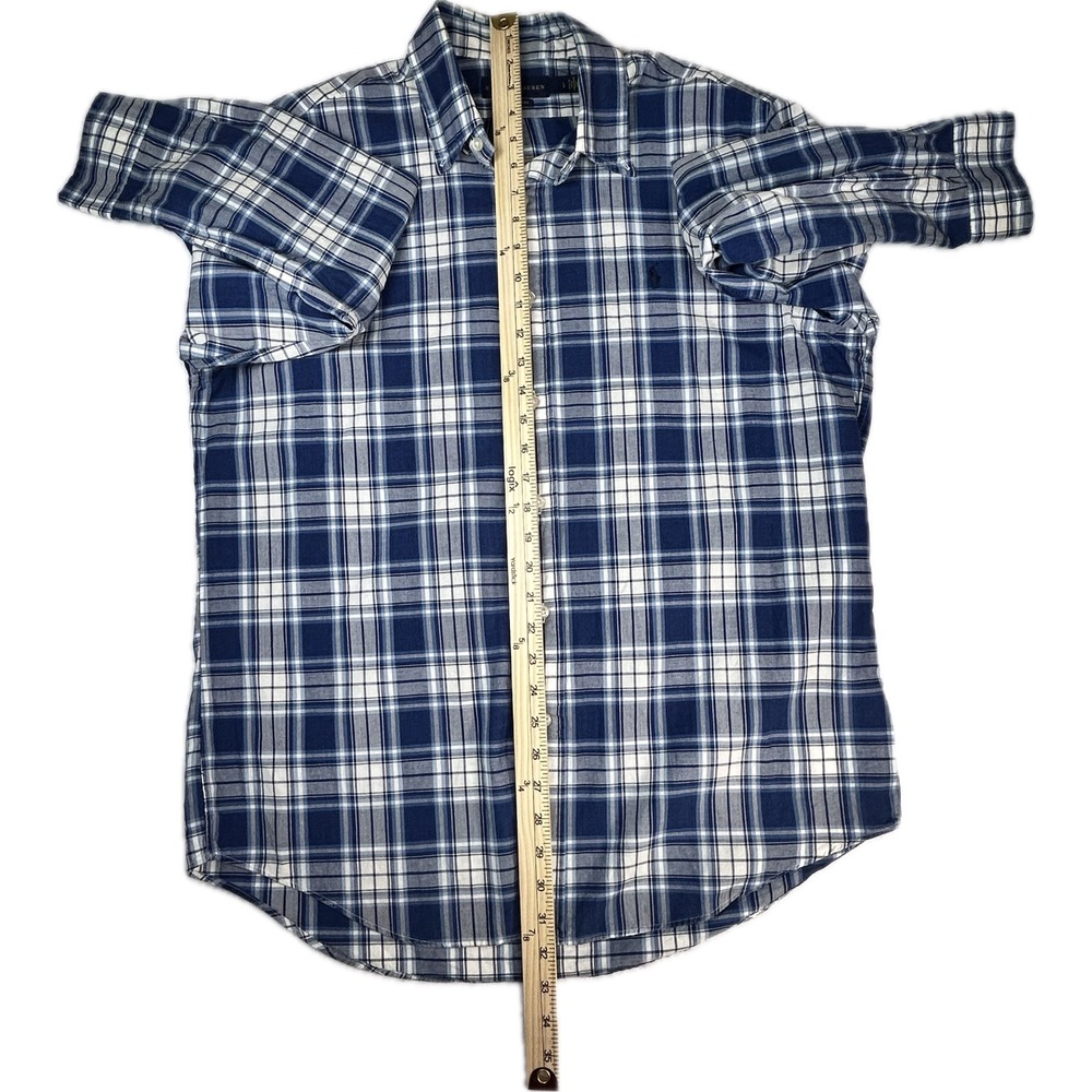 Ralph Lauren Indigo Oxford Shirt Mens Large Blue White Plaid Button Down L - Picture 3 of 6